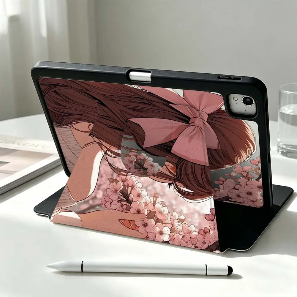 Cartoon Beautiful Girl Back For Xiaomi Mi Redmi Poco Pad 8 7 7S 6 6S 5 SE Pro Ultra 360° Rotation Stylus Storage Tablet Case