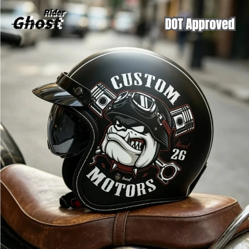 Image of Heißer Verkauf: Offener Motorradhelm im Vintage-Stil, Einzigartiger Retro 3/4 Halbhelm für Alle Jahreszeiten, ECE- und DOT-Zertifiziert