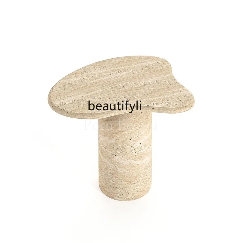 Wabi Sand Wind Natural Travertine Special-shaped Edge Designer Light Luxury Household Living Room Bedside Table Edge