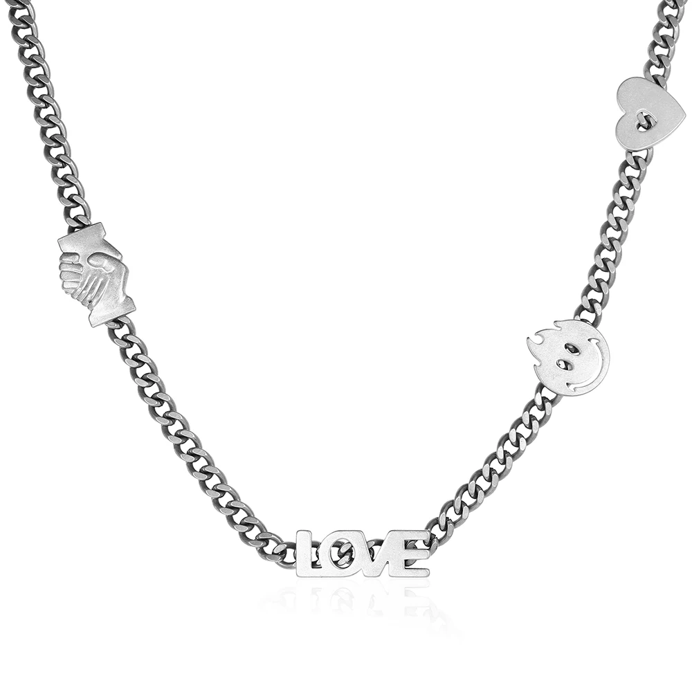 Stainless Steel Love Heart Handshake Smile Flame Chain Fashion Trend Delicate Men Necklace Jewelry Gift For Ladies