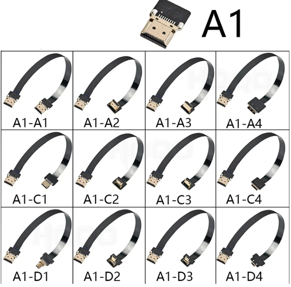 

HDMI connectors A C D ultra thin flat fpv HDMI-Compatible Cable flexible mini hdmi to micro hdmi ribbon wire 30cm short fpc ffc