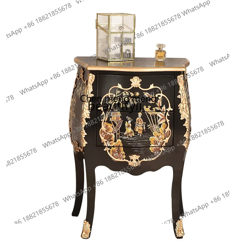 غرفة المعيشة أريكة خشبية صلبة طاولة زاوية خمر بسيطة صغيرة طاولة مستديرة طاولة القهوة خزانة ذات أدراج تخزين السرير H #3