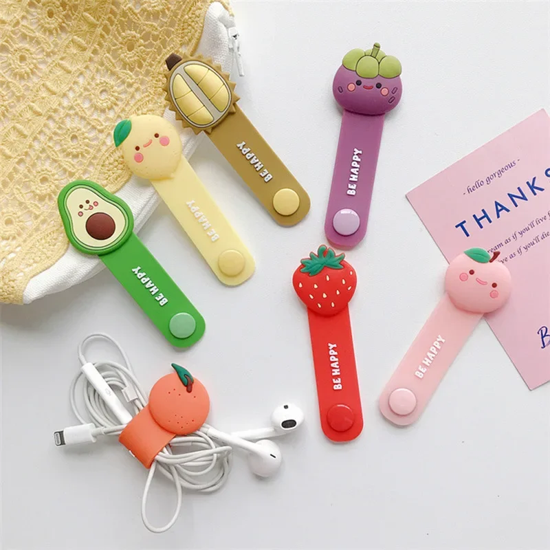 New Silicone Cable Winder Cable Organizer Bookmark Data Line Protector Clip Multi-function Fruit Flower Winder Headphone Storage