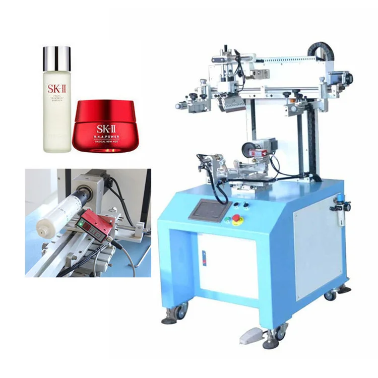 Cylinder Semi-Automatic round Glass Plastic  Cup Silk Screen Printer with Color Sensor Servo For Water Bottles pet bottle