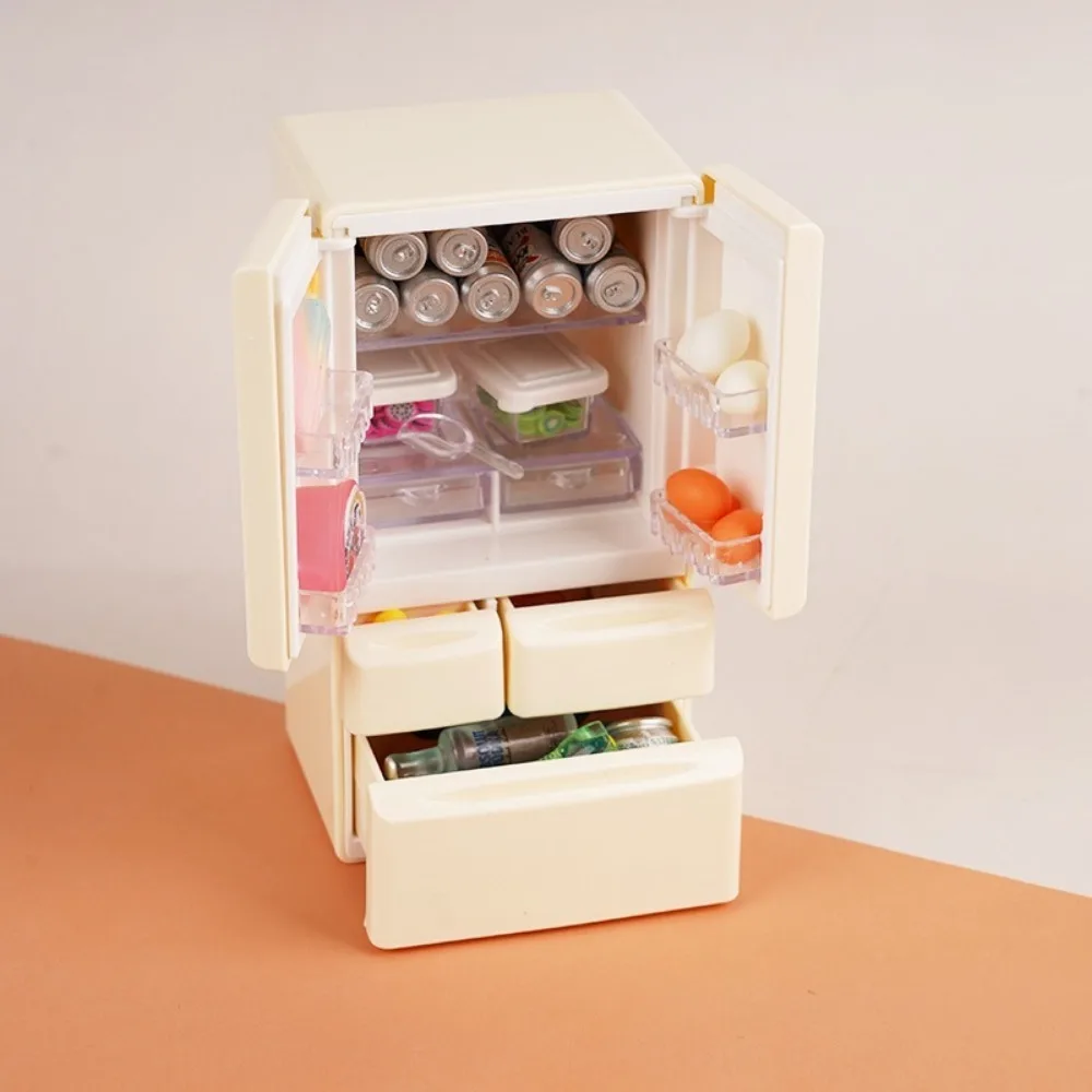 New Plastic Miniature Fridge 1:12 Double Door Simulation Refrigerator Mini Refrigerator Model House Accessories