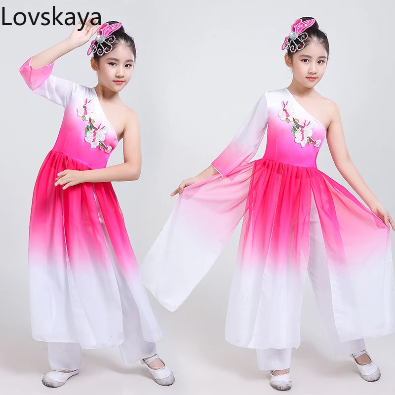 New Chinese Style Ancient Dance Elegant Female Yangko Clothing Dance Gray High Quality Children's Classical Costumes