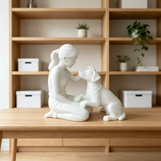 Girl and Dog Sculpture Ornament, Human Dog Friendship Sculpture, Suitable for Study, Birthday Gift for Dog Lovers