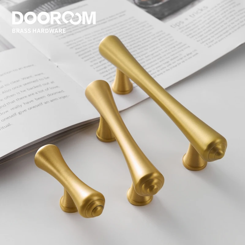 Dooroom Brass Furniture Handles Modern Brass Cupboard Wardrobe Dresser Shoe Box Drawer Cabinet T-bar Pulls  10PCS