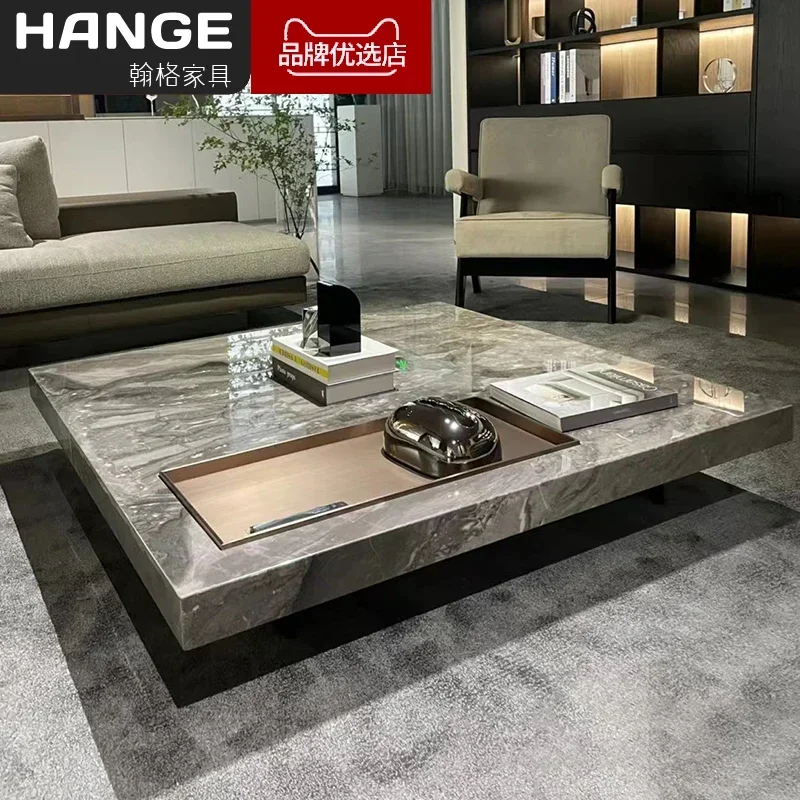 Tea Table Living Room Simple Modern Small Apartment Square Stone Plate Coffee Table Combination