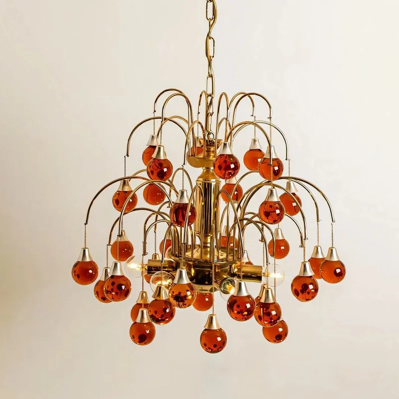 

Cherry Teardrop Vintage Italian Glass Chandelier Purple Red Crystal Pendant Light Bedroom Living Room