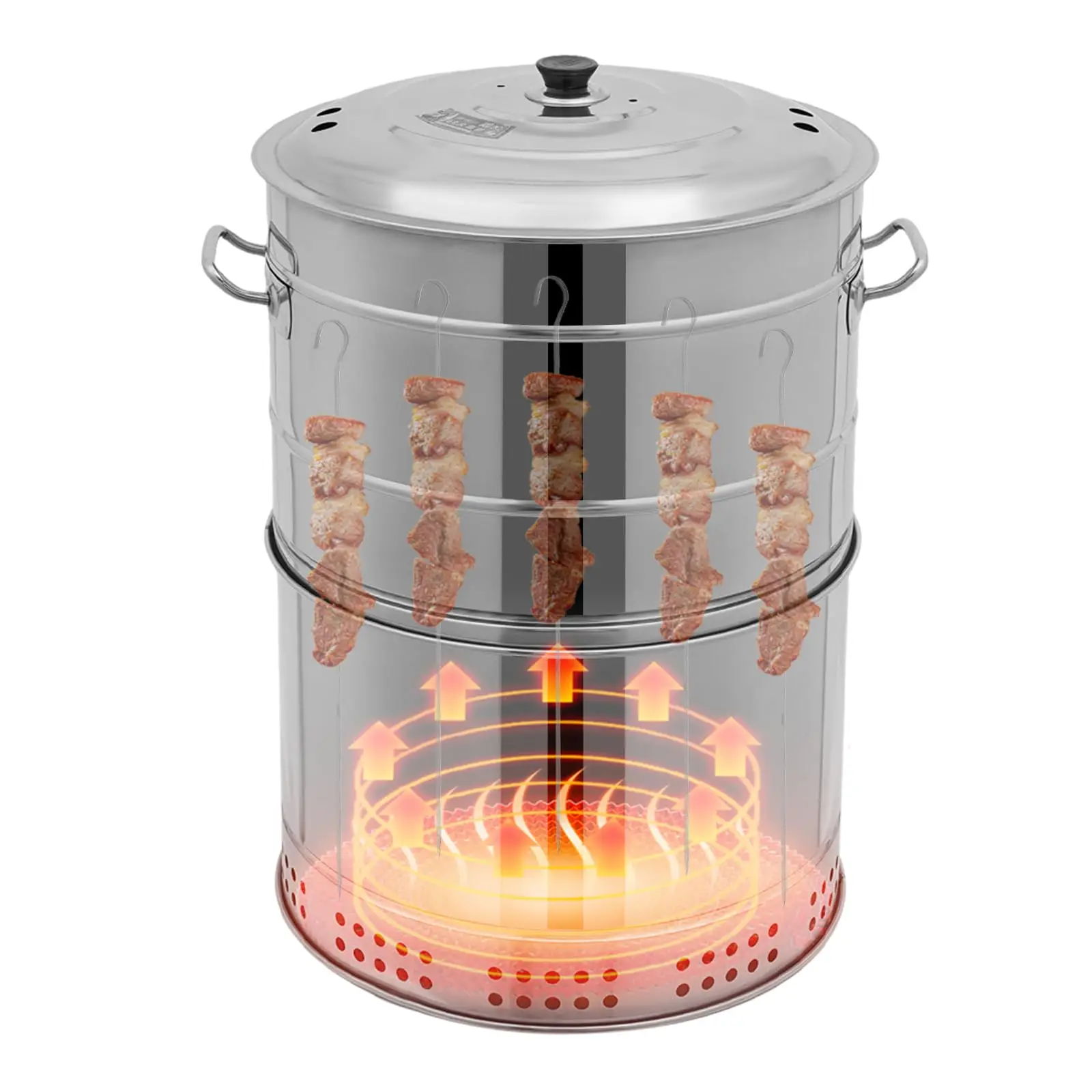 

Large Portable Charcoal Grills, Stainless Charcoal Bbq Grill Barrel 360 ° Smokeless Outdoor with 50 Skewers, Boiling Pot Barbecue