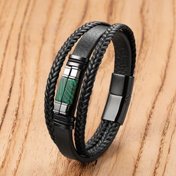 High Quality Accessories Bracelet Men's Fashion Gift Black Genuine Leather Bracelets Stone Combination Wild Handsome Gift