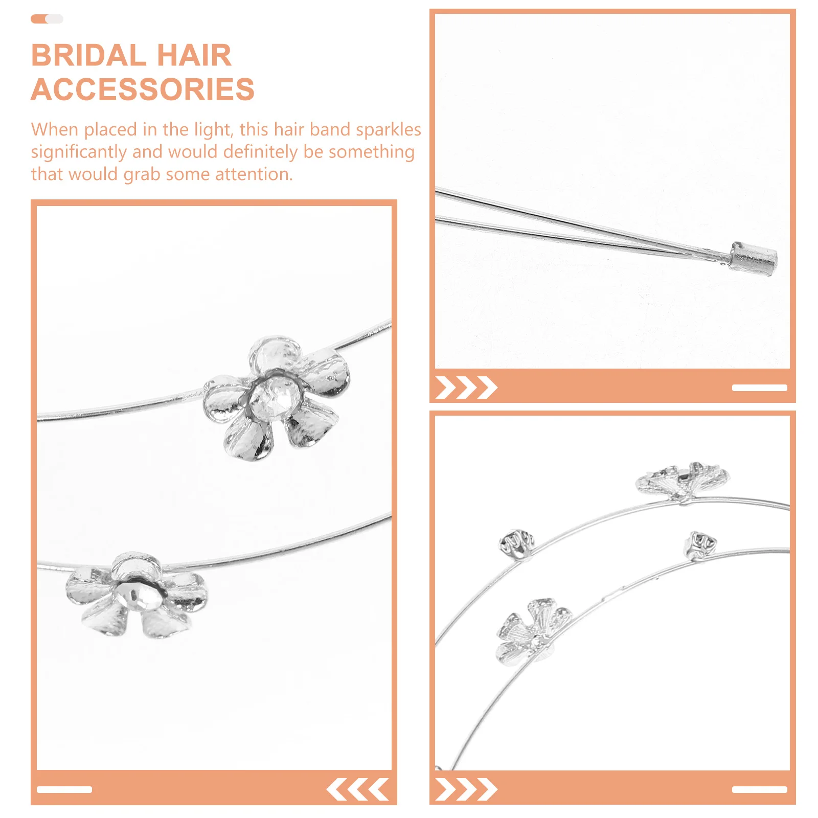

Rhinestone Headband For Women Double Layer Silver Loop Clasp Accessories Round Leaf Five-Petal Flower Style Party