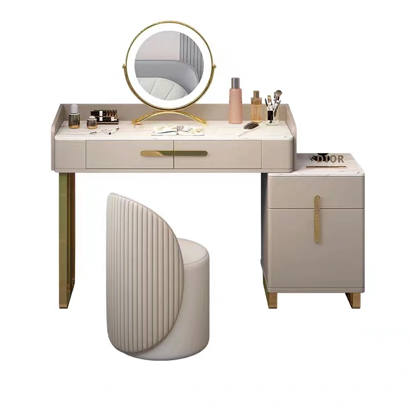 

Modern Dressing Table with Mirror Storage Cabinet Makeup Table Solid Wood Slate Dressing Table Small apartment ins style