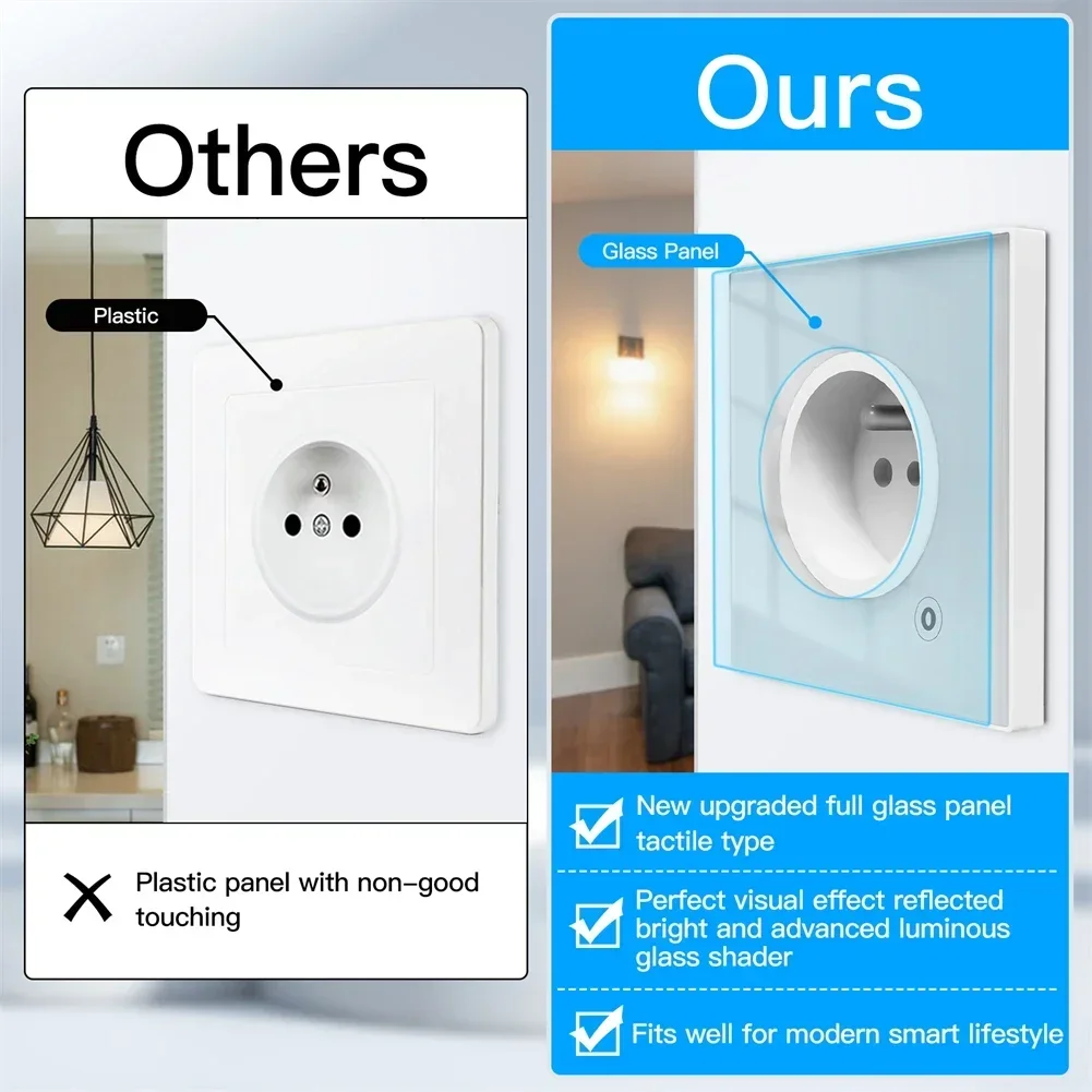 Moes ZigBee stopcontact WIFI Smart Glass Panel Outlet Power Monitor tuya Draadloze bediening Timer Alexa Google Home voice UK EU FR