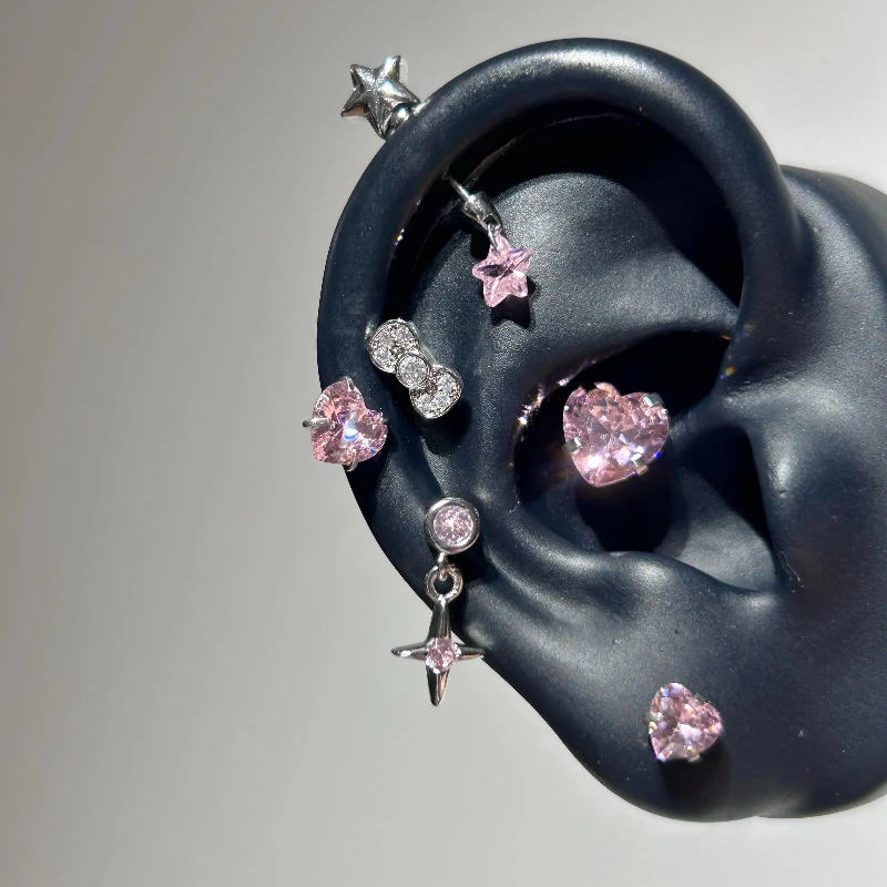 1 Pcs Bling Pink Cross Pendant Ear Bone Nail 316L Stainless Steel Allergy Prevention Earrings For Women