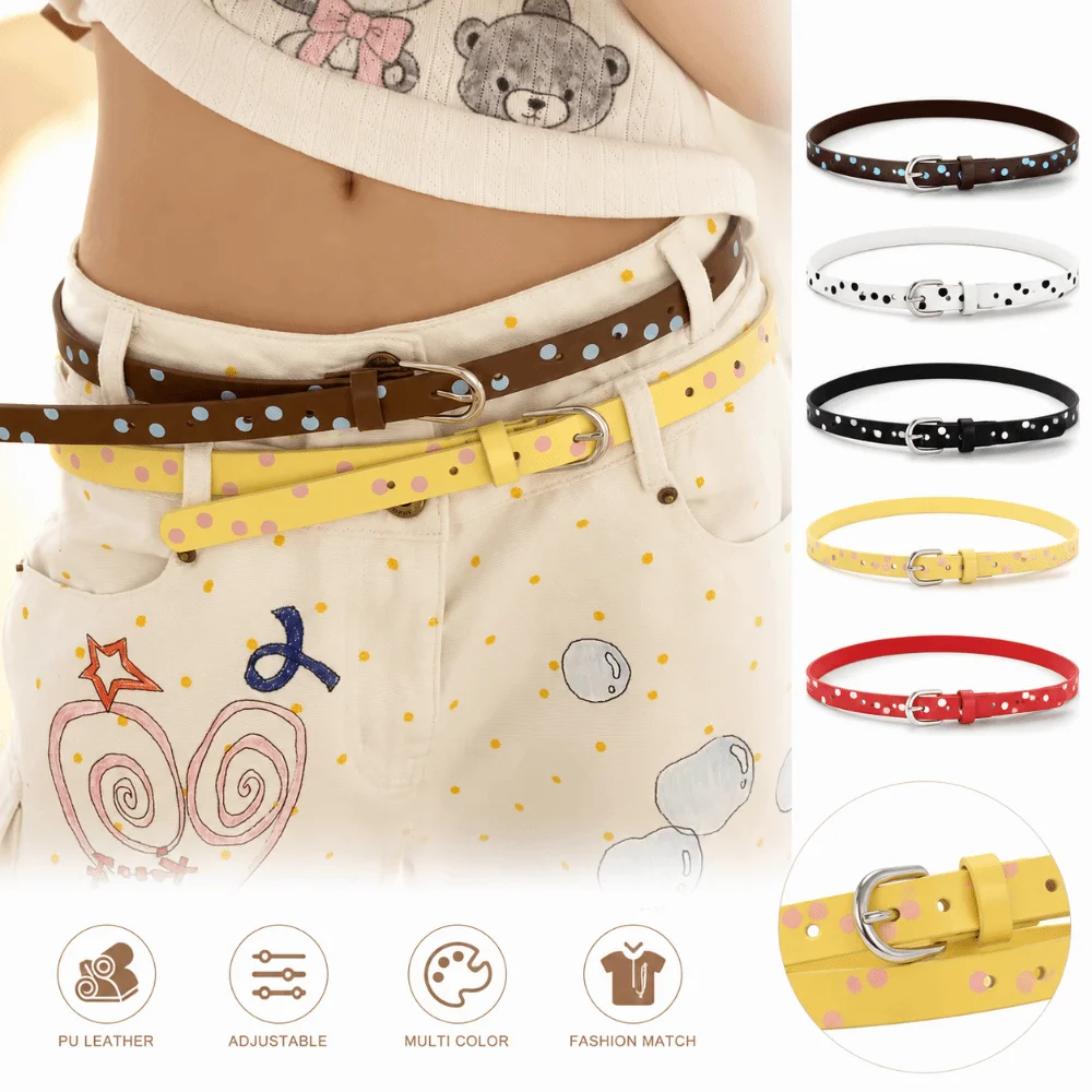 Contrasting Color Polka Dot Belt Leather Material High-End Design Fashion Accessory Belt Adjustable Fit Polka Dot Pattern