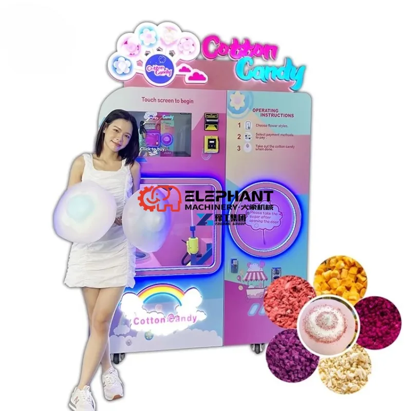 Custom Pink and Blue Cotton Candy Vending Machines Automatic Cotton Candy Production Maker with Card Payment