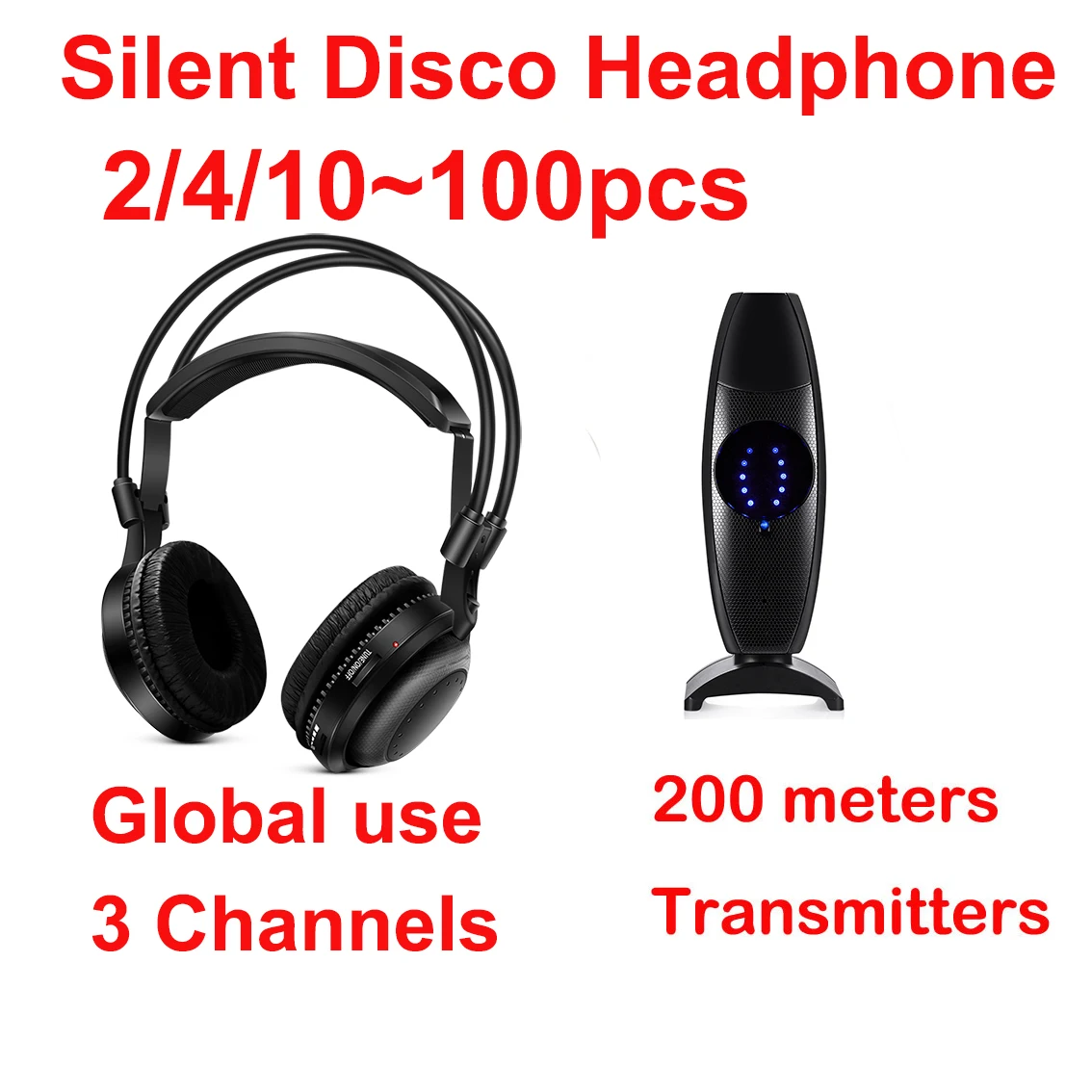سماعة رأس لاسلكية كلاسيكية منخفضة الجهير صامتة للغاية مع جهاز إرسال 200 متر لأجهزة iPod MP3 DJ Music Pary Club Quiet Event
