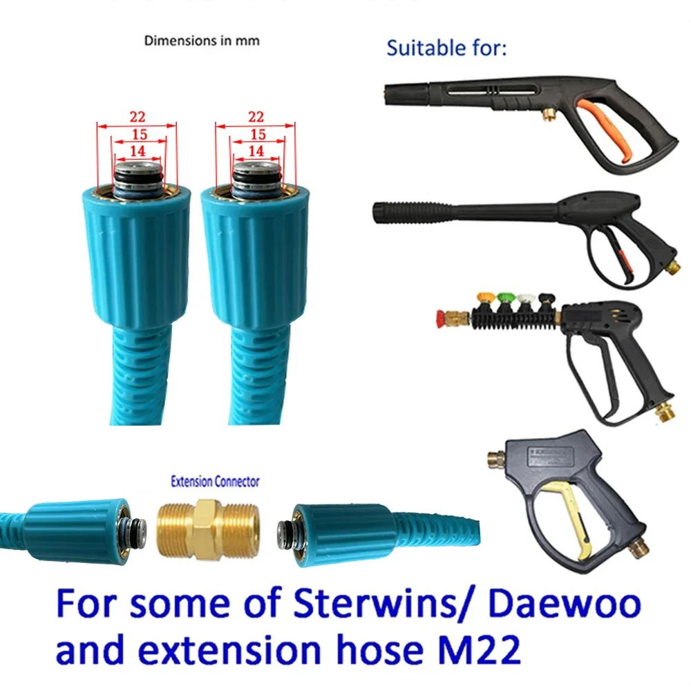 Super Flexible Pressure Washer Hose Cord Pipe Kink Resistant High Pressure Hose M22-Pin 14/15 Extension Replacement Hose