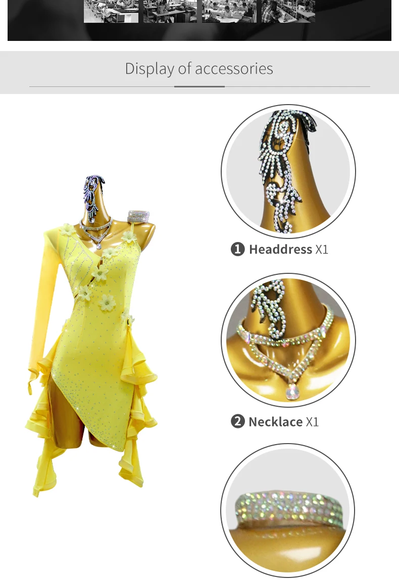 Neue lateinamerikanische Kleider, Ballkleid-Rock, Damen-Performance-Outfit, Mädchen-Kostüm, Bühnen- und Abendgarderobe, Karnevalskostüm, Kabarett-Outfit. – Detail 4