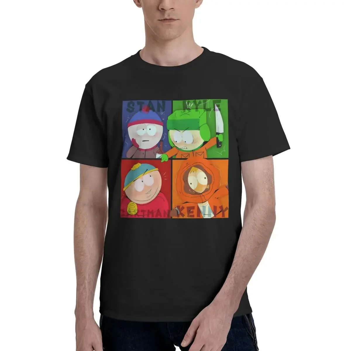 Stan Kyle Cartman Kenny Hipster Tees Short Sleeve Round Neck T-Shirts Pure Cotton Adult Clothes Southpark Cartoon Men's T Shirts