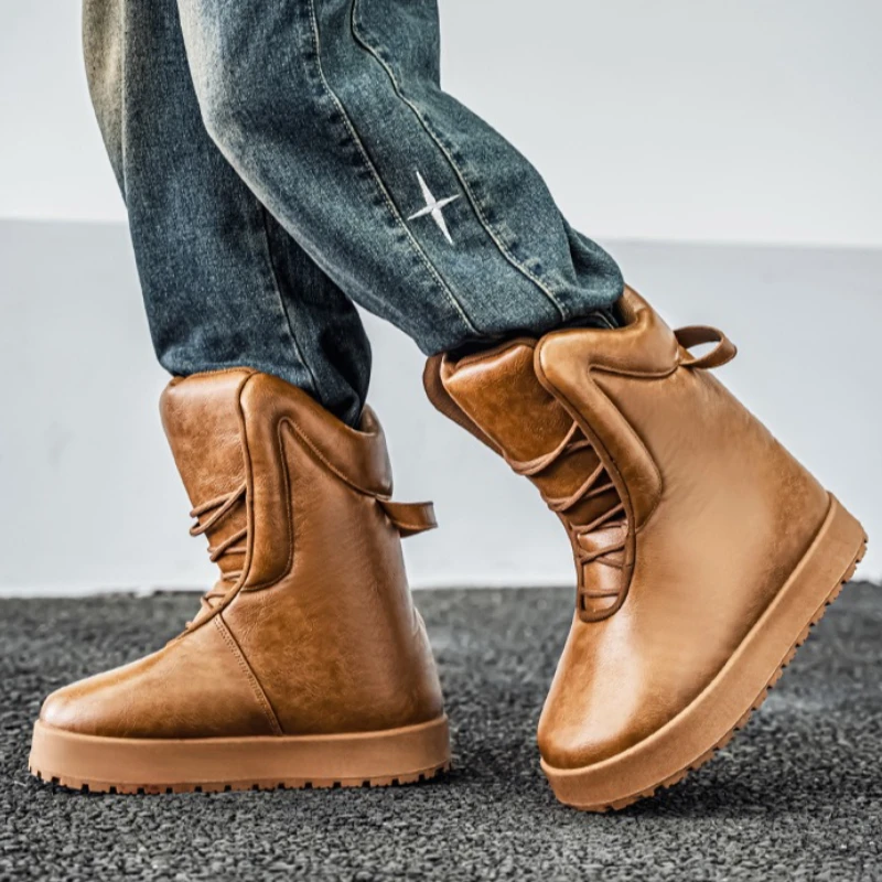 

New Trendy and Niche Design of High-top Men's High-top Flat-bottom Lace-up Boots with A Retro Style and Durable Design