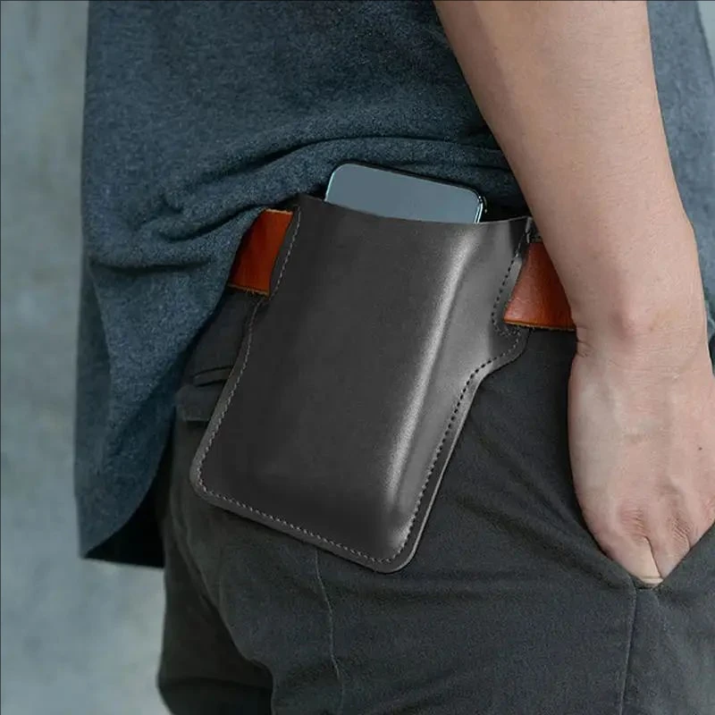 Men's Lightweight Portable Belt Clip Phone Bag Retro Storage Waist Bag Multifunctional Phone Holder Wallet Outdoor Travel Hiking