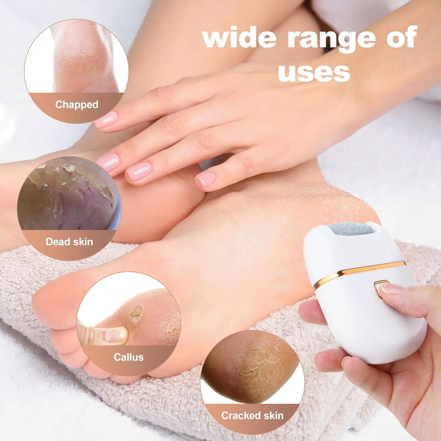 مبرد كهربائي للقدم، مزيل مسامير القدم الكهربائية، مزيل مسامير القدم للأقدام، أدوات باديكير قابلة لإعادة الشحن، سرعتان، 2 رأس مطحنة