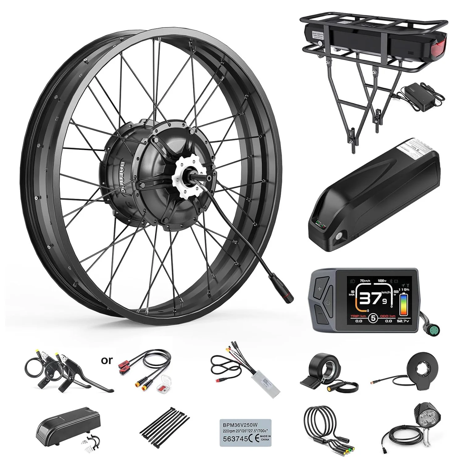 20 electric bicycle conversion kit BAFANG G020 Front Wheel Bike 48V 500W 25MPH | 20" 26" 700C 29" | Max Torque 65N.m | Fit for 100mm Front Dropout load speed of 42km/h 20 Inch Electric Bicycle Front