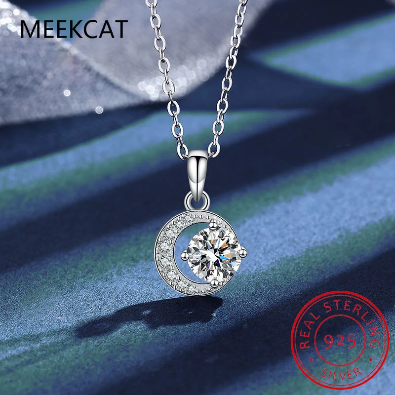 2.0ct VVS1 D Color Moissanite Moon Pendant Necklace 925 Soild Sterling Sliver Lab Diamond Fine Jewelry Colar de Prata for Woman