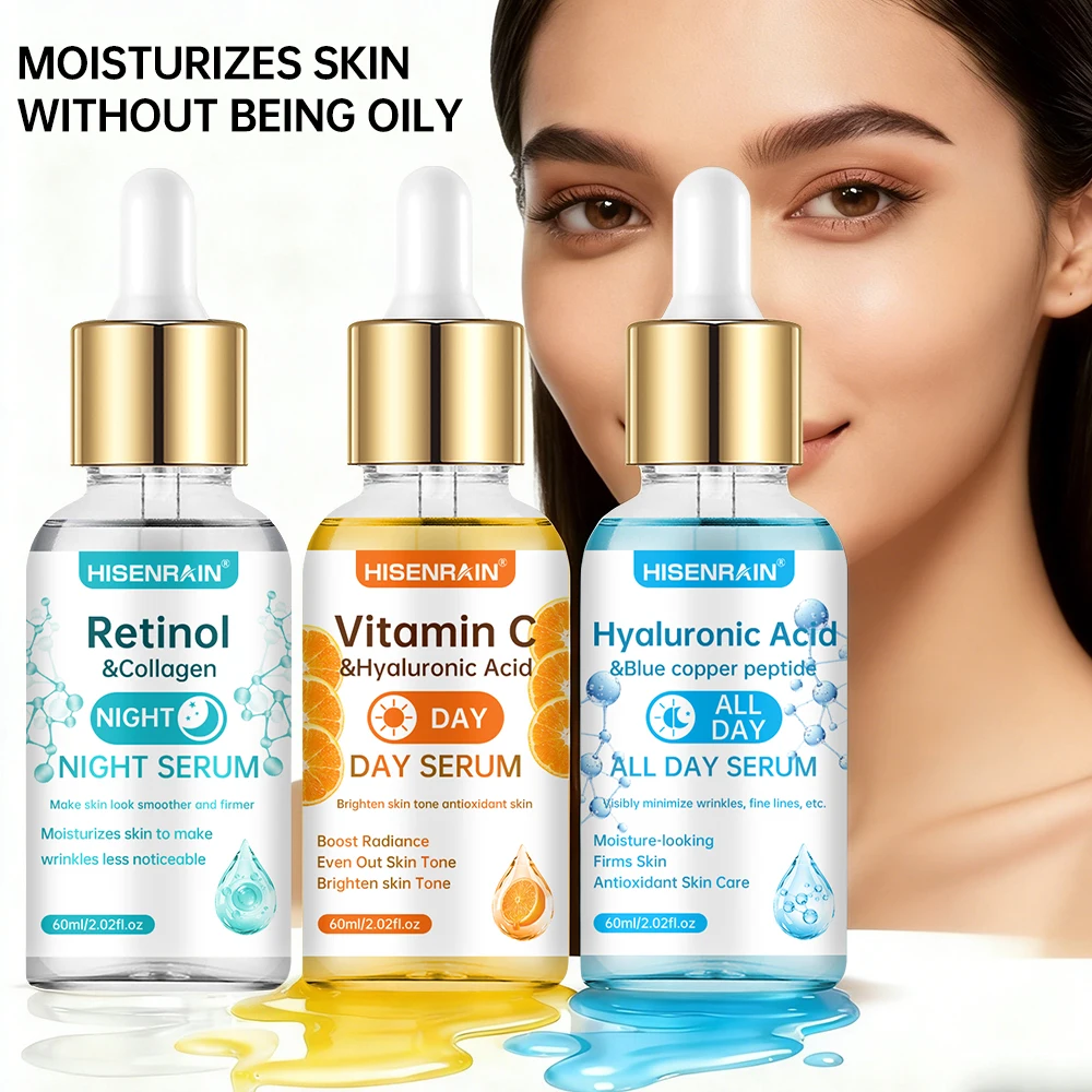HISENRAIN 3pcs Day And Night Powerful Essence Set Skin Brightening Tightening Deep Hydration Gentle Non-Irritating Skincare