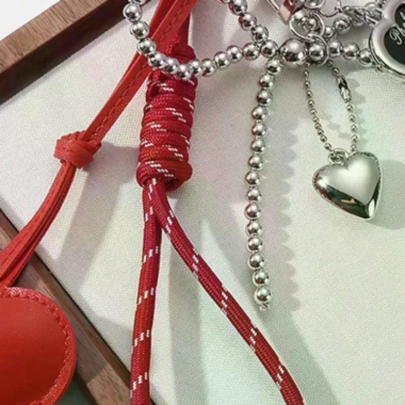 Trendy Leather Heart Bow Keychain Delicate Beaded Keyring Car Key Holder Bag Pendant Decoration For Girls Gift ﻿