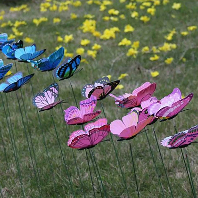 10Pcs/Set Simulation Butterfly Stick Outdoor Garden Flower Pot Decor Ornament Gardening Supplies