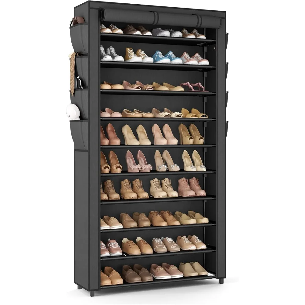 

Large Capacity 10-Tier Shoe Rack Organizer with Cover for 50-55 Pairs of Shoes and Boots