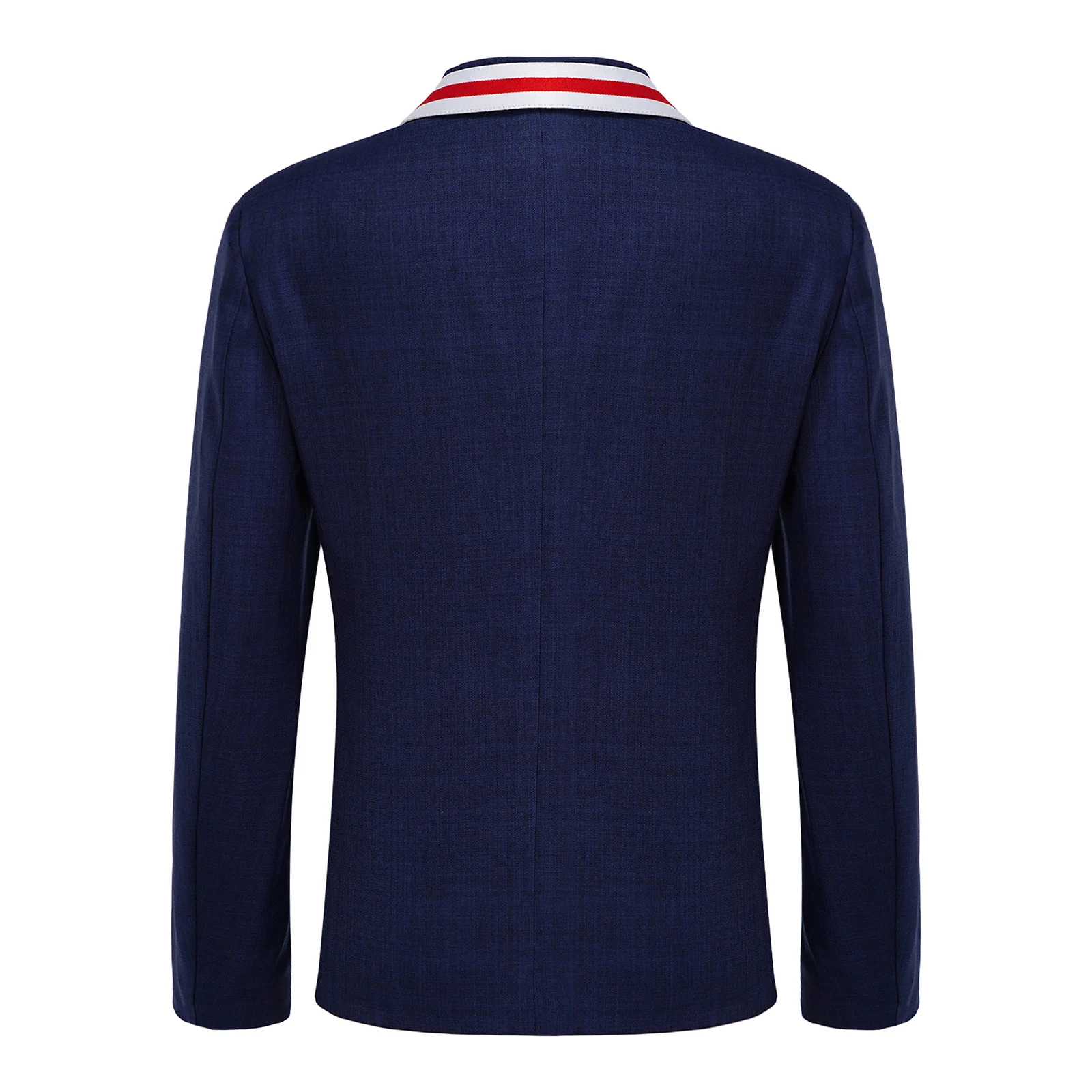 Unisex Kids Boys Girls School Uniform Striped Trim Blazer Lapel Long Sleeve Button Jacket with Pockets Children Formal Tuxedo