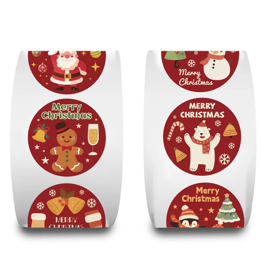 500 SZTUK Naklejek Świątecznych w Rolce, Wodoodporne, Personalizowane, do Laptopa, Kawy, Telefonu, Roweru, Motocykla, Bagażu
