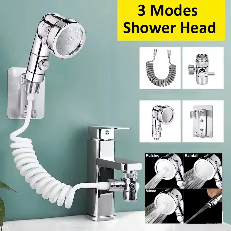 Shower Faucet Set With Hose and Holder 3 Modes Handheld Shower Head Tap Extend Sprayer Sink Boost Bathroom Hair Washing Shower