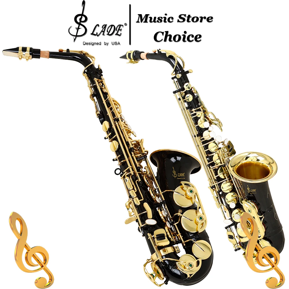 Eb Alto Saxophone E Flat Black with Gold Keys & White Pearl Buttons Design–Hand Engraved Brass Alto Sax with Case Accessories