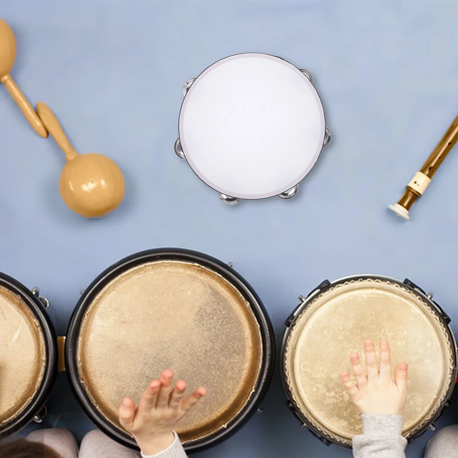 

Tambourine Drum Double Row Metal Jingles 8 Inch Wooden Frame Hand Percussion Instrument Classroom Music Party Festival