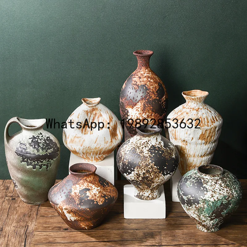 Rough Earthenware Vase Kiln-transformed Porcelain Vases Flower Vase Flower Arrangement Accessories Chinese-style Retro Cans