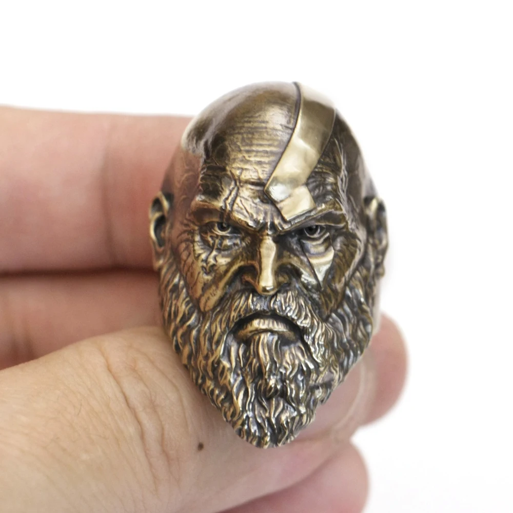 Huge Brass God Of War Kratos Ring Biker Punk Details Jewelry BR313 Open US Size 7~15