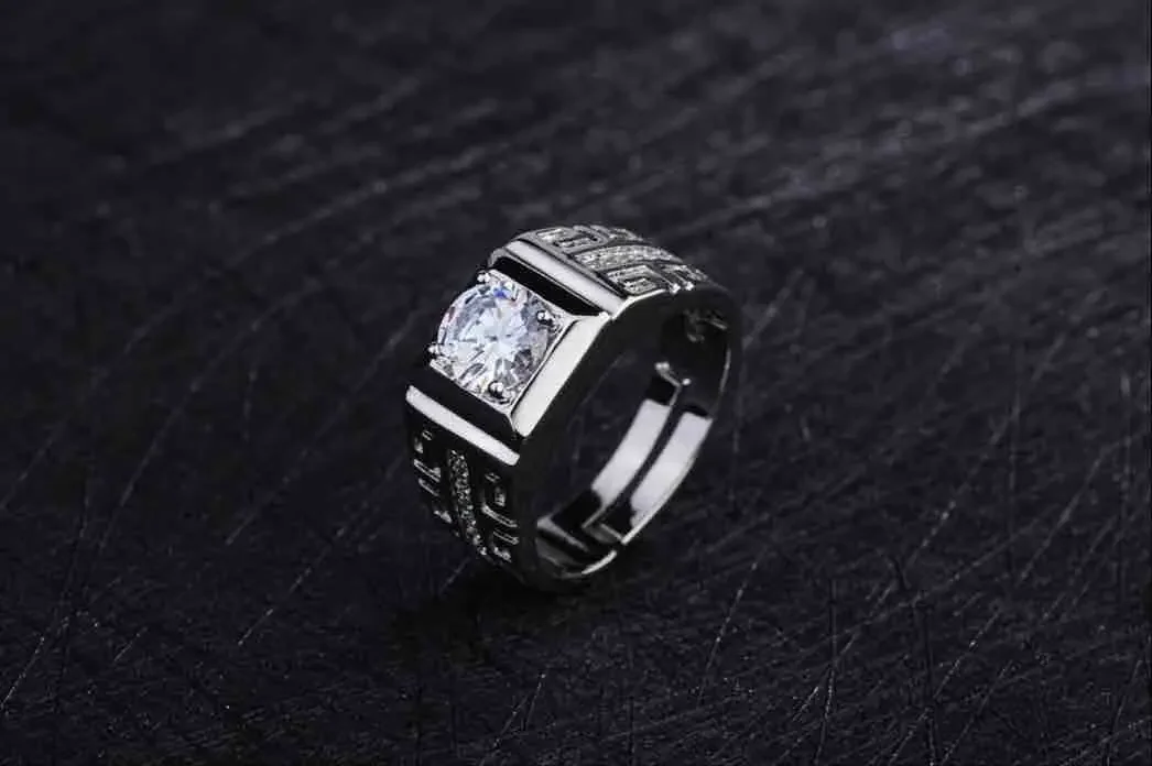 Luxury brand Men's Ring 925 Sterling Silver Shining crystal adjustable size Fashion Gift engagement wedding high quality Jewelry