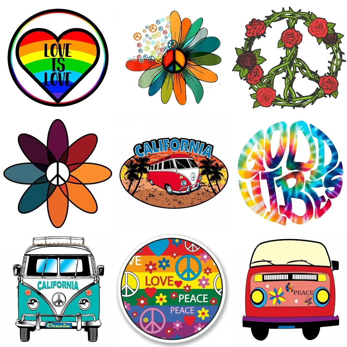 

Love Peace Flower Symbol Personalized PVC Stickers Accessories for Decorate Wall Window Car Truck Helmet Camper Bumper Decal