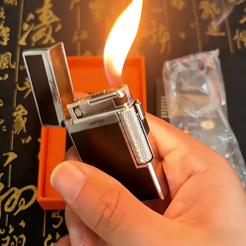 Tactile Side-Slip Flint Wheel Lighter Crisp Loud Spark Dual Jet Flame Windproof Refillable Luxury Accessory for Enthusiasts