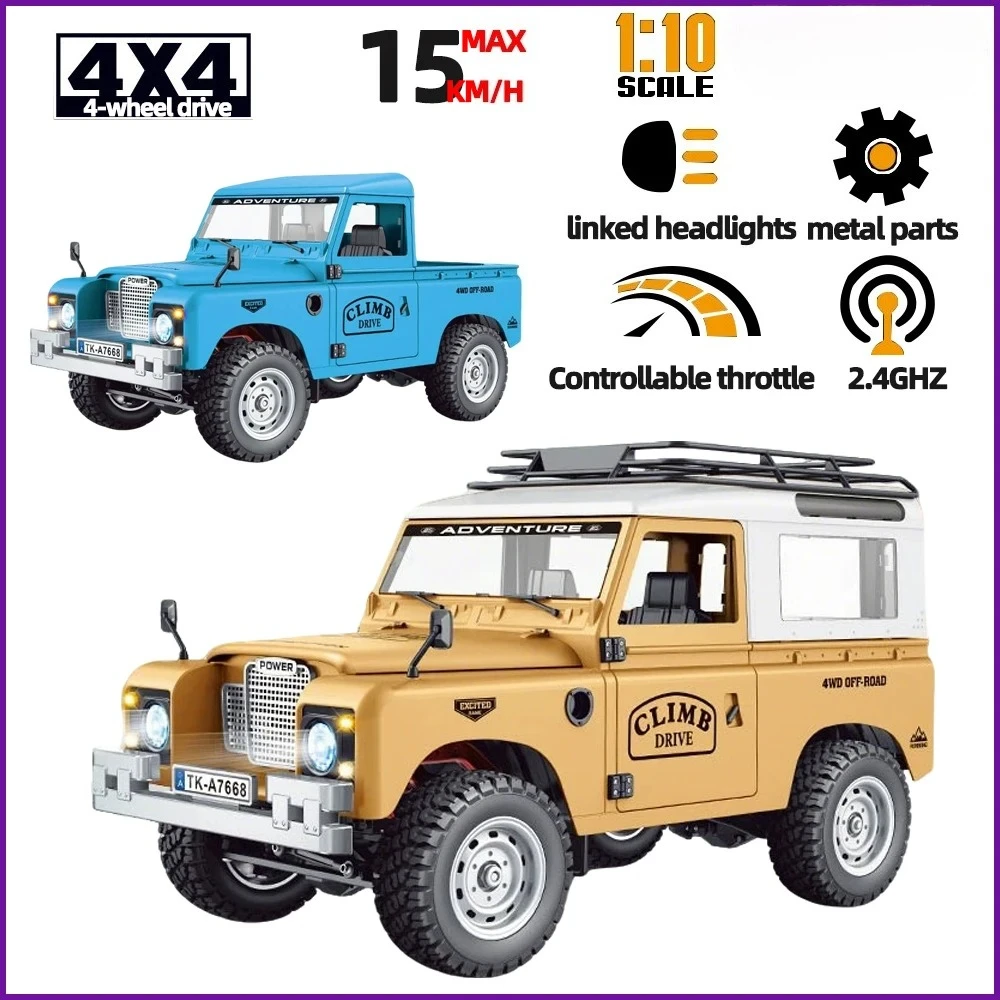 1/10 RC Car Rock Crawler RTR 4WD 2.4G Defender Off-Road Truck with LED Metal Chassis High Simulation Climbing Car Gift