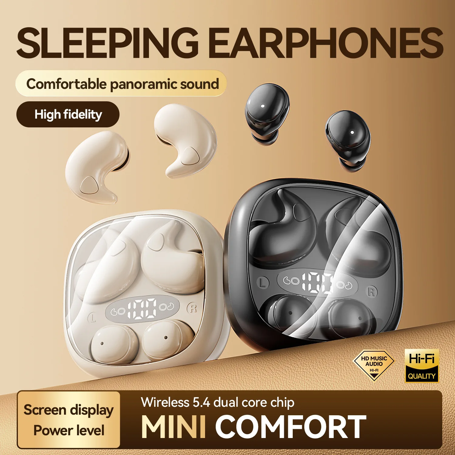 

2 Pairs of Earphones Dual Chips Bluetooth 5.4 In-Ear Sleep Wireless Bone Conduction Painless Wear 72H Long Battery Life Earbuds