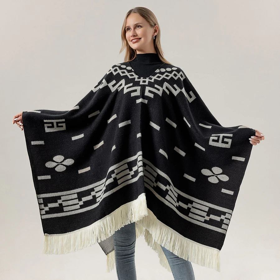 Cool mode Cowboy West Style pull Cape unisexe toutes saisons doux acrylique cachemire Poncho longues enveloppes pardessus Cape voyage