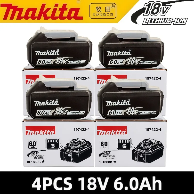 6Ah 100% Original Makita 18V Akku BL1860B Wiederaufladbarer Lithium-Ionen-Akku für Makita 18V Elektrowerkzeuge Ersatzakku
