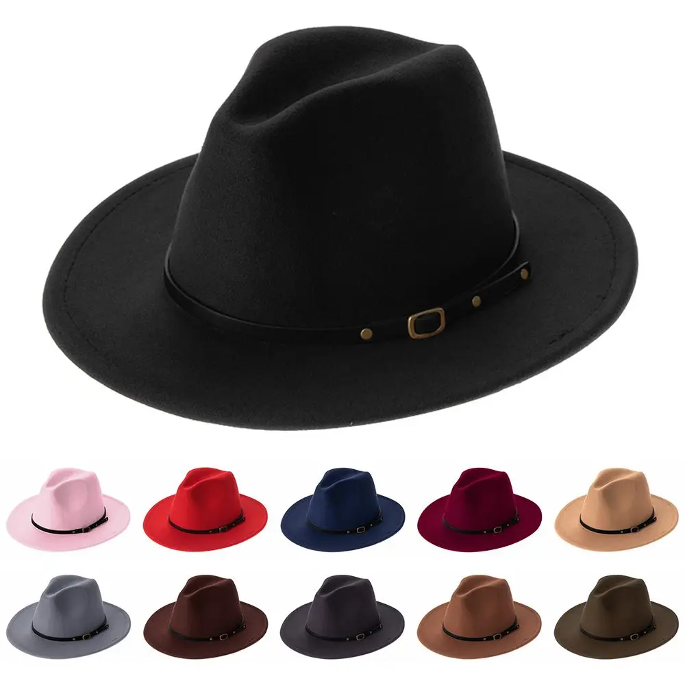 Fashion Autumn Winter with Belt Buckle Panama Jazz Hat Outback Hat Cowboy Hat Felt Fedora Hats